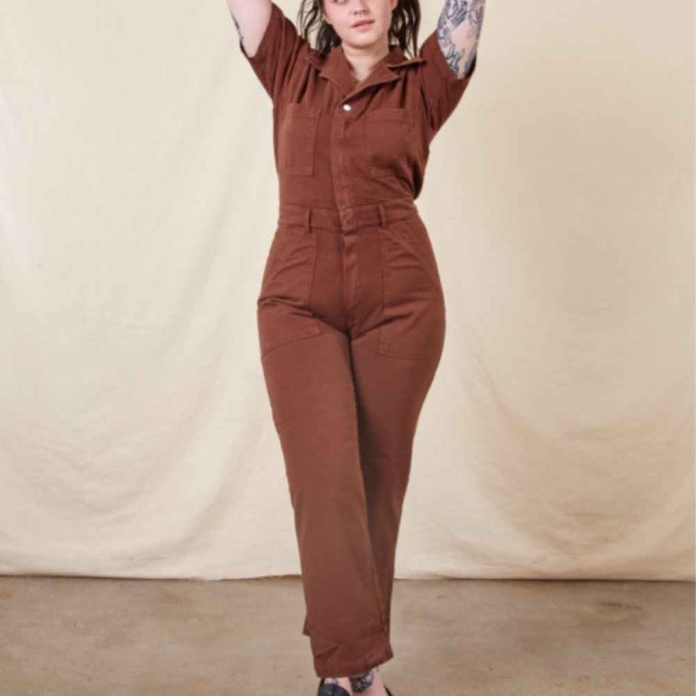 Big Bud Press Short Sleeve Jumpsuit - Fudgesicle Brown Size M